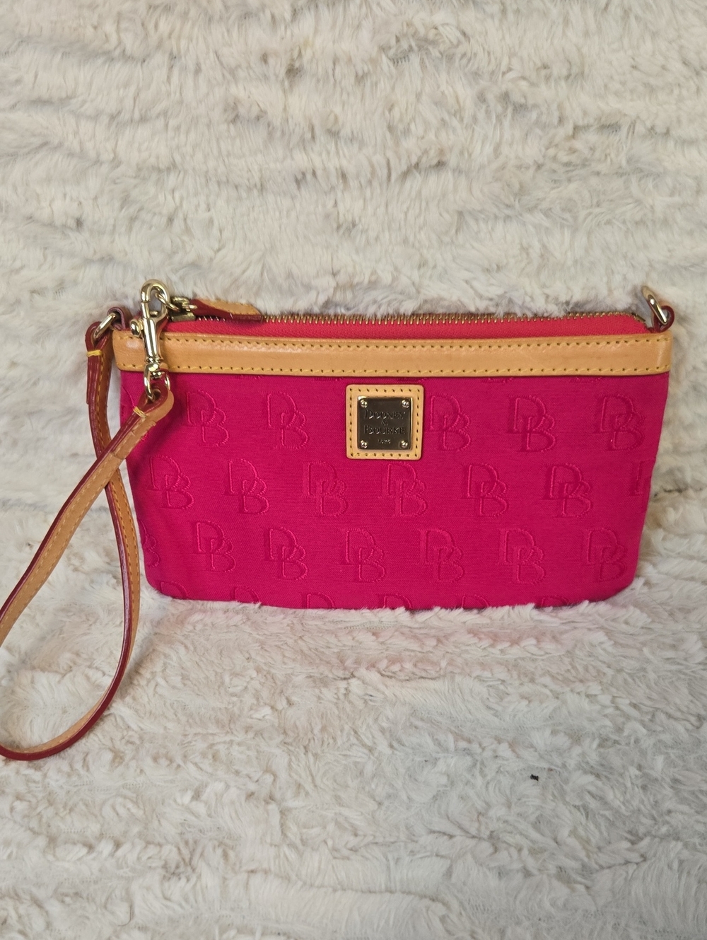 Dooney & Bourke Pink Wristlet with Tan Trim
